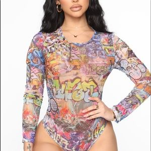 Graffiti mesh bodysuit